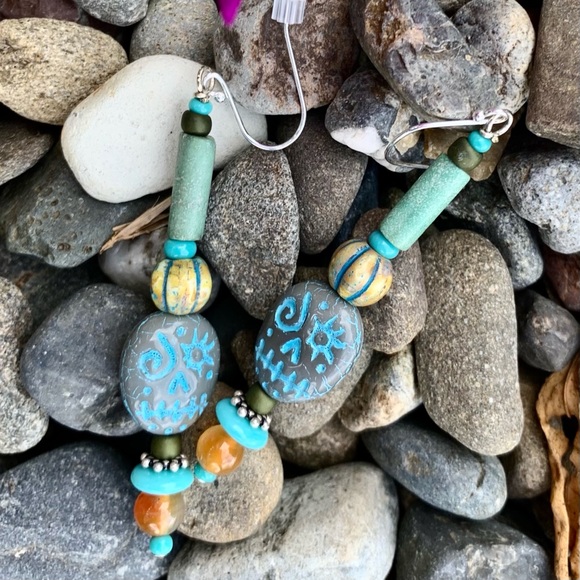 Aqua Sugar Skull Earrings - Picture 3 of 16